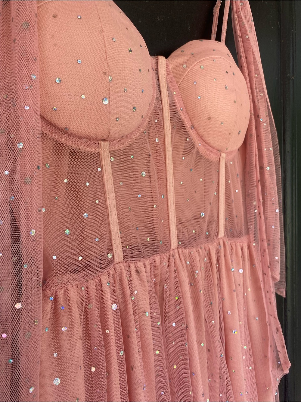 Rose Pink Sequin Mesh Bustier Chemise